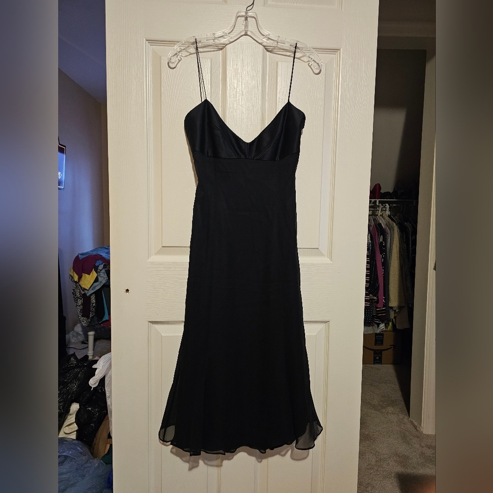 Elie Tahari Black Silk Midi Dress with Spaghetti Straps Sz 6